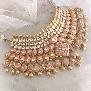 Gorgeous Pink Meenakari Indian Jewelry Set